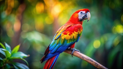 Obraz premium Colorful parrot perched on a branch, parrot, colorful, bird, perched, tropical, feathers, wildlife, nature, branch, exotic, vibrant