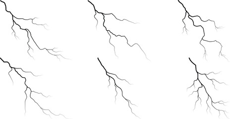 Vector lightning silhouettes set. Thunderstorm design. Vector illustration