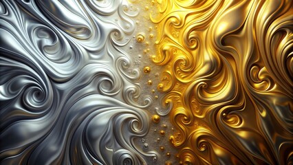 Silver and Gold Swirls A 3D Abstract Composition with Metallic Textures and Swirling Patterns