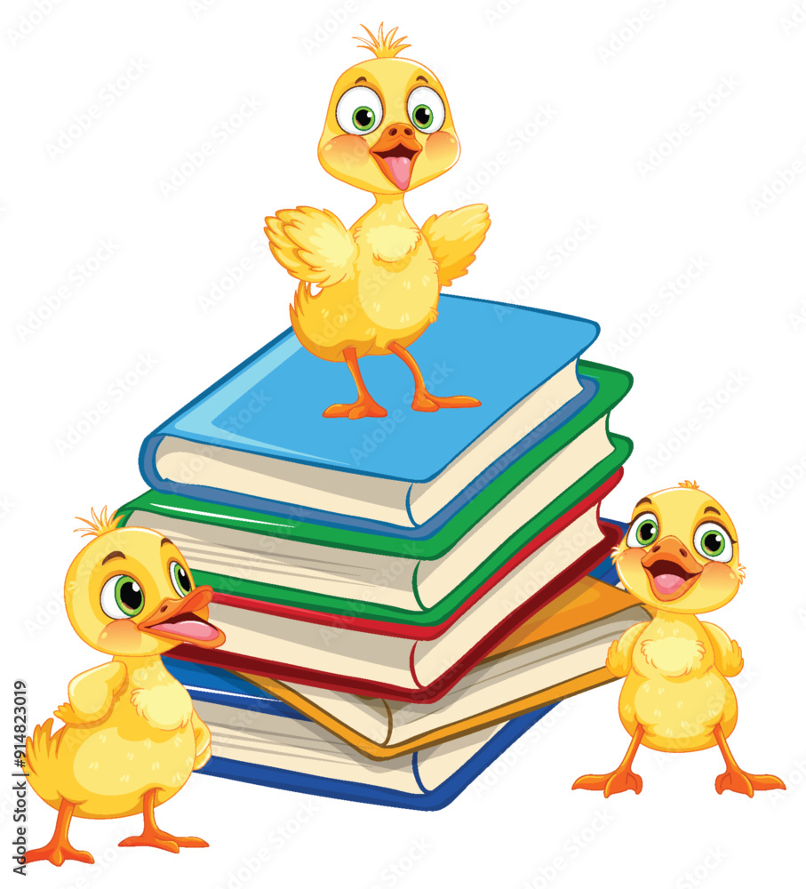 Wall mural Ducklings on a Stack of Books