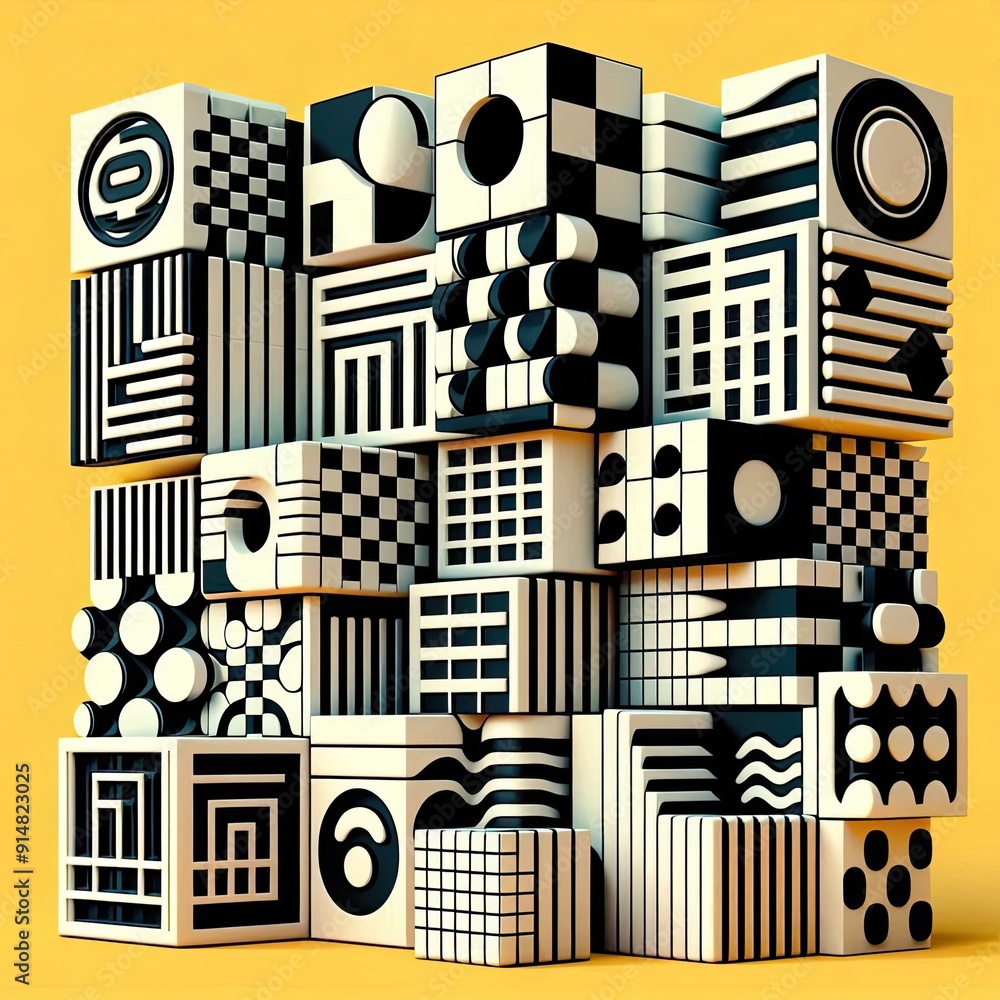 Fototapete brutalist geometric shapes, modern symbols. groovy checkered pattern, distorted tiled grid. simple e
