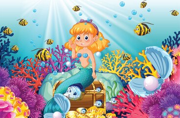 Fototapeta premium Mermaid and Treasure Underwater Adventure