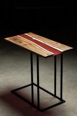Expensive vintage furniture. The table is covered with epoxy resin and varnished. Luxury quality...