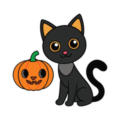 halloween cat and pumpkin