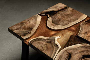 Expensive vintage furniture. The table is covered with epoxy resin and varnished. Luxury quality...