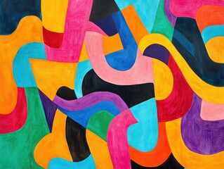 Vibrant Abstract Patterns: Fusion of Geometric and Organic Shapes in Vivid Colors