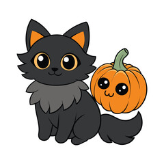 halloween cat with pumpkin