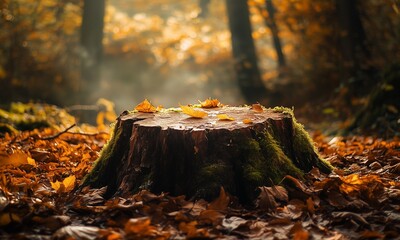 Ancient Woodland: Single Hollow Tree Stump with Moss and Soft Light Filtering Through Leaves