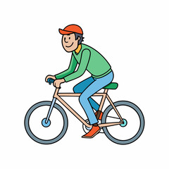 Naklejka premium Man Riding Bicycle Vector Illustration - Cartoon, Clipart, and Line Art Design