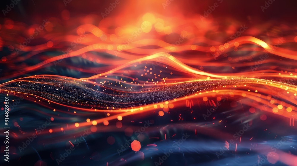 Poster Light beams creating a dynamic digital flow