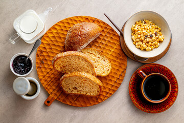 Bread and granola.
Breakfast image.

