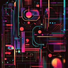 Obraz premium Neon Cyberpunk Dreamscape - Abstract Futuristic Design with Dark Backgrounds and Vibrant Patterns