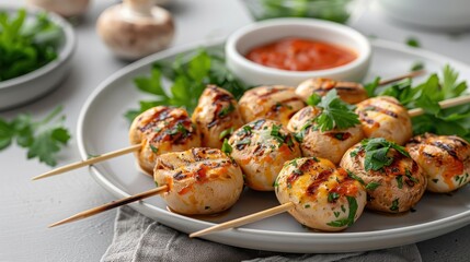 Marinated Button Mushroom Skewers