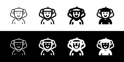 Editable artist with long curly hair avatar vector icon. User, profile, identity, persona. Part of a big icon set family. Perfect for web and app interfaces, presentations, infographics, etc