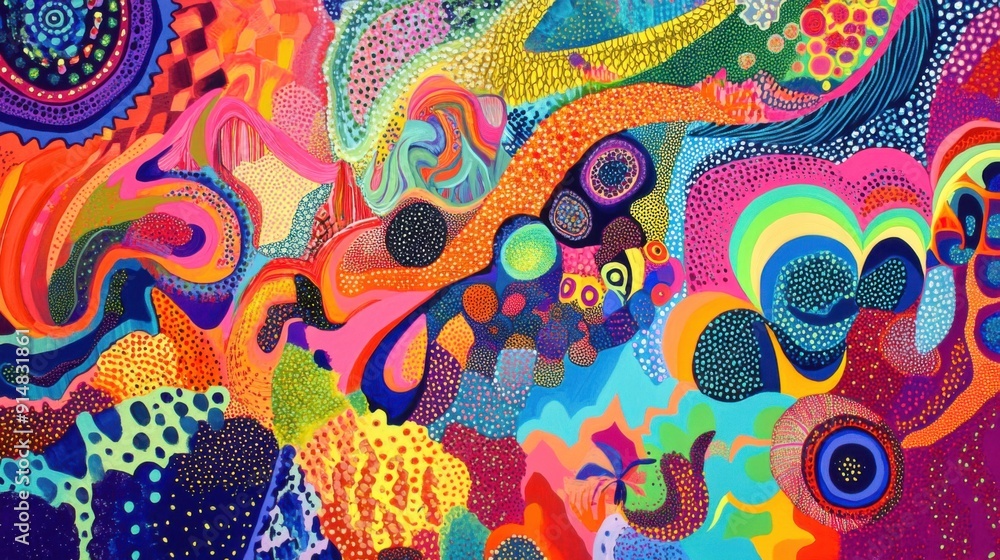 Poster energetic burst of color: abstract design with vibrant patterns and intricate details