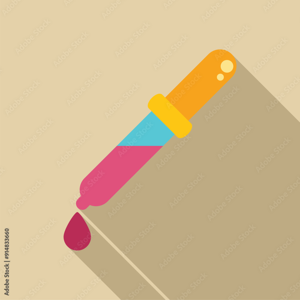 Poster pipette with liquid dripping from it in flat design style