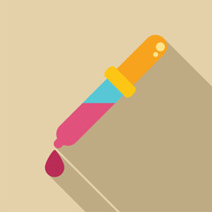 Pipette with liquid dripping from it in flat design style