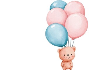 Adorable watercolor of a cute baby shower icon with happy baby balloons in pastel colors isolated on a clean white background  Perfect design element for baby shower invitations greeting cards