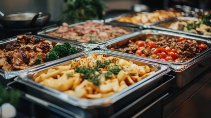 Obraz premium Catering buffet food indoor in restaurant with grilled meat