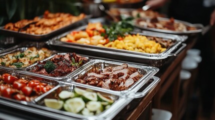 Obraz premium Catering buffet food indoor in restaurant with grilled meat