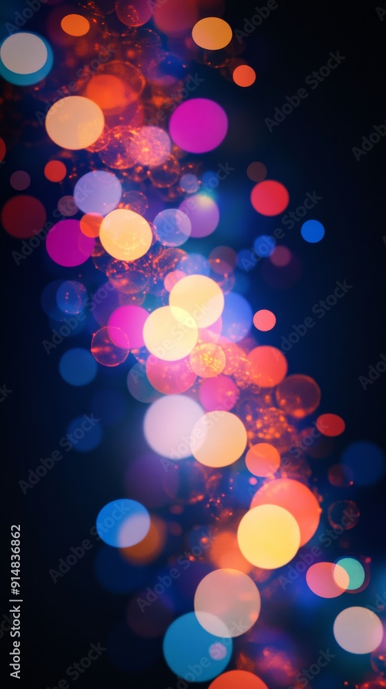 Poster colorful bokeh light background with dark backdrop
