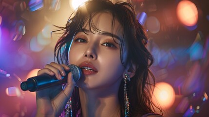 Dynamic close-up portrait of a Korean girl K-pop idol