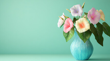 Obraz premium Vase with morning glory on soft green background