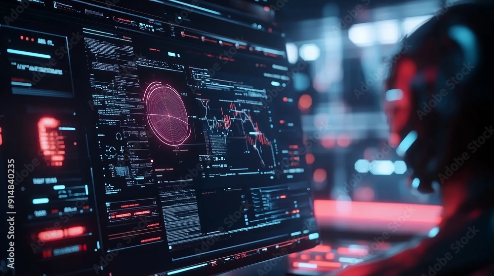 Aufkleber advanced data analysis in a high-tech control room during night hours