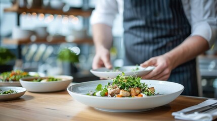 Naklejka premium Culinary menu showcasing nine rabbit meat dishes, each paired with a distinct sauce.