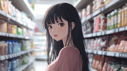 anime girl on grocery