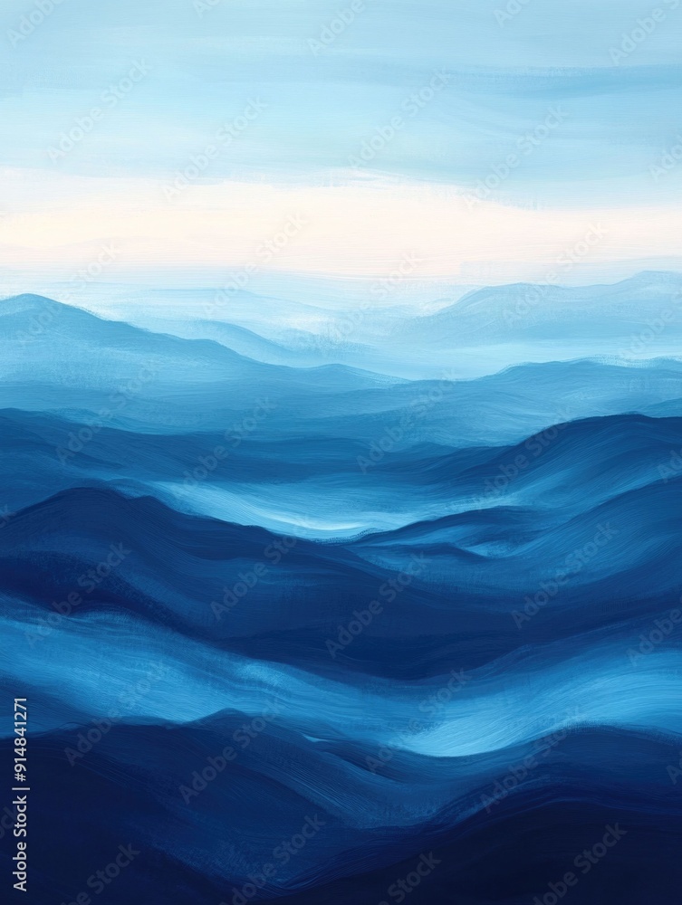 Poster tranquil gradient from midnight blue to navy to sky blue abstract background with smooth color trans