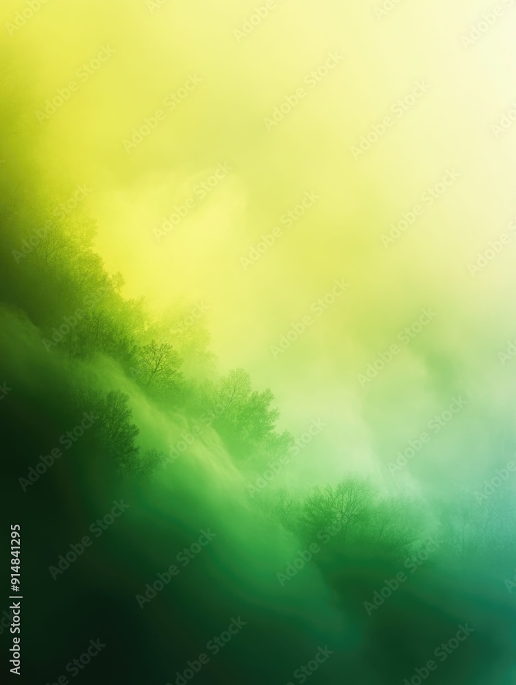Poster Smooth gradient transition from deep emerald green to light lime green and soft golden yellow creating an abstract and visually striking background with fresh zesty and nature inspired colors