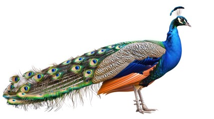 Obraz premium A Vibrant Peacock with its Tail Feathers Displayed