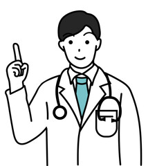 Fototapeta premium 笑顔で指を指す男性医師のシンプルなイラスト