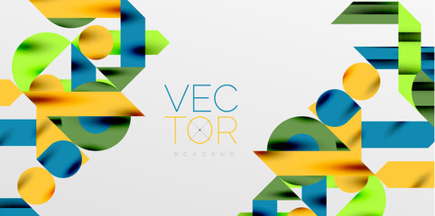 Colorful simple dynamic geometric forms circles lines and round shapes. Mosaic techno art concept. Vector Illustration For Wallpaper, Banner, Background, Card, Book Illustration, landing page