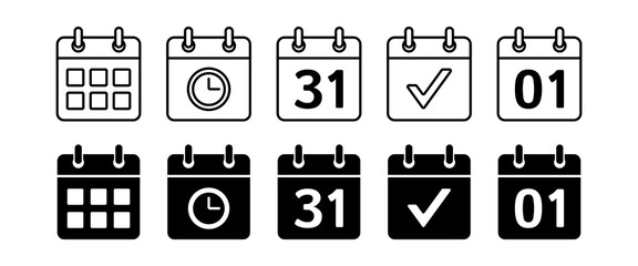 calendar icon set, appointment schedule. time management symbol design isolated on white background.