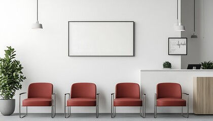 Minimalist Waiting Room Design with Red Armchairs