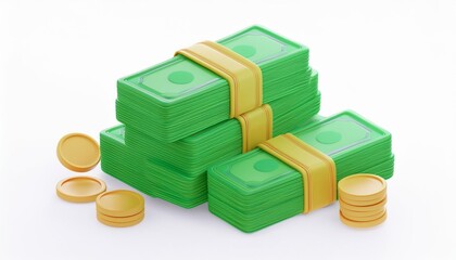 A stack of cash and a pile of coins