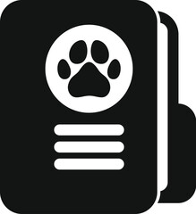 Simple icon of a dog passport, featuring a paw print and space for text