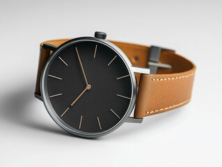 Minimalist watch with a leather strap.Highly detailed , 8K