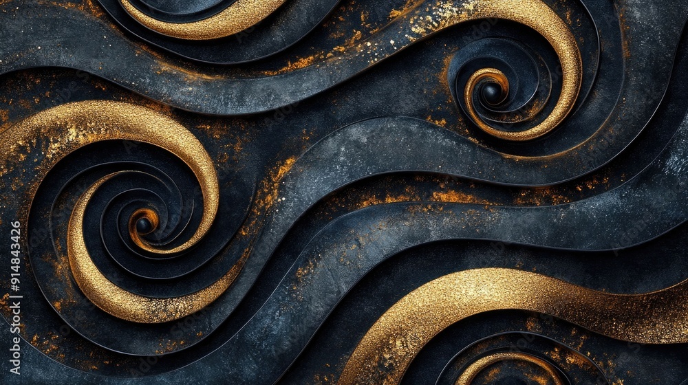 Poster mesmerizing abstract patterns with metallic threads and embroidered textured designs creating a mode