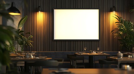 Modern Restaurant Interior with Blank Canvas