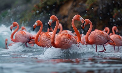 Obraz premium Pink flamingo (coast landscape, birds), Generative AI 
