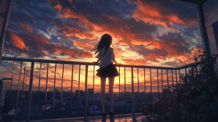 anime girl standing o balcony