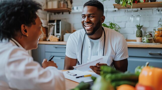Professional athlete discussing a personalized meal plan with a sports nutritionist