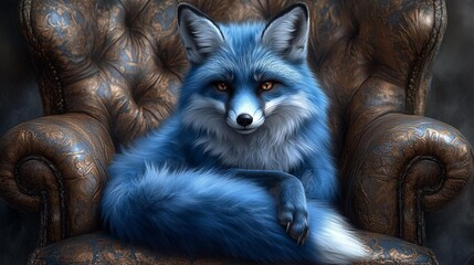 Noble Blue Fox: Elegant Creature on Throne Isolated for Creative Projects. Generative AI