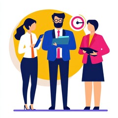 Fototapeta premium Strategic planning, goal-oriented business discussion, flat design illustration