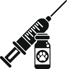 Syringe laying beside a vial containing vaccine for pets