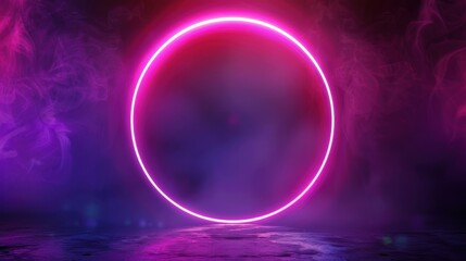 Pink Neon Circle in a Smoky Atmosphere