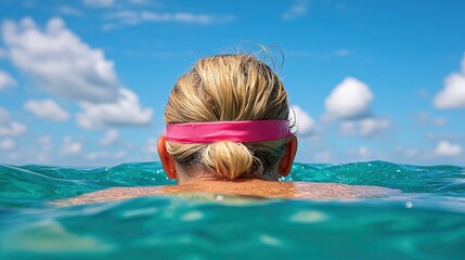 Woman enjoying a beachside swim, holiday, relaxation Background